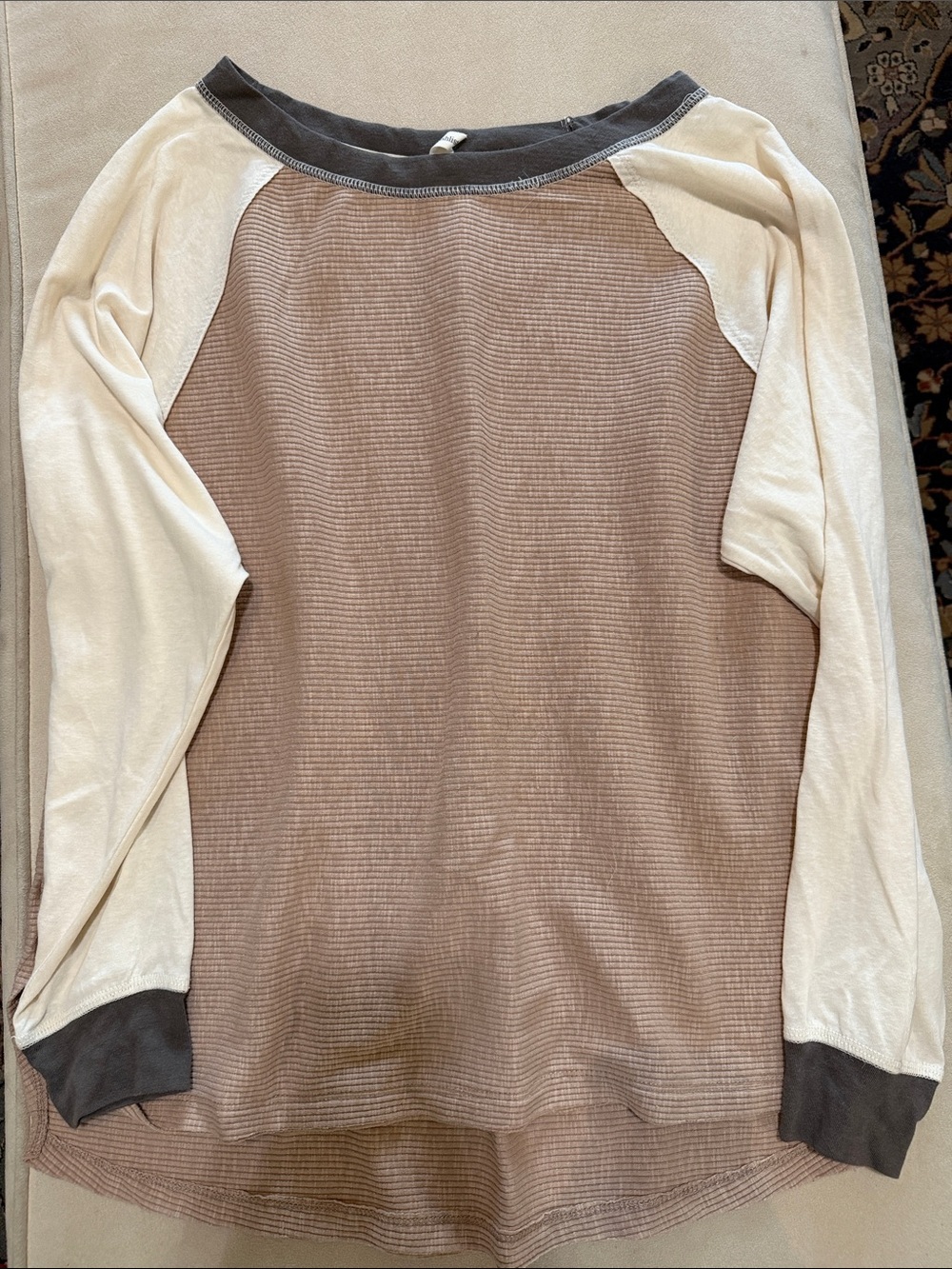 Wishlist brand cozy two-tone long sleeve top - Taupe & Cream